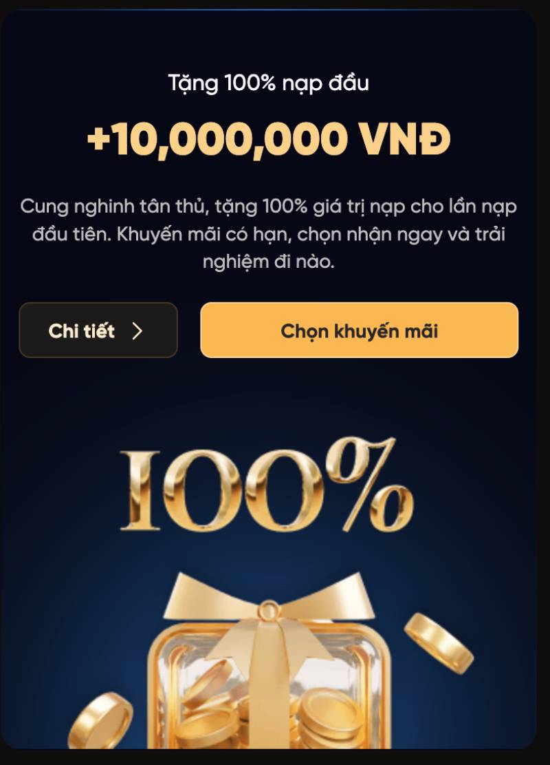 Tặng 100% giá trị nạp đầu tiên – khởi đầu thuận lợi